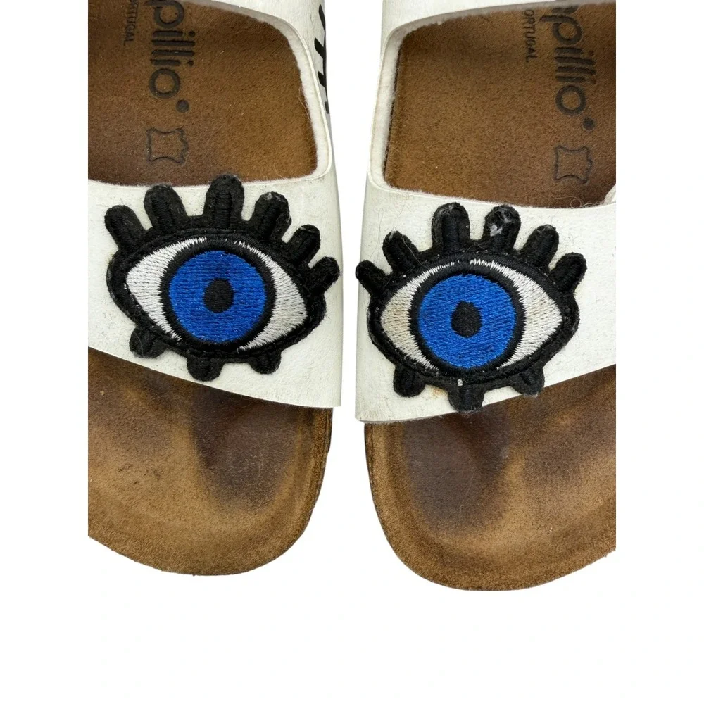 Papillio Birkenstock Arizona Platform Sandals Women 7 White Leather Evil Eye - Picture 6 of 11